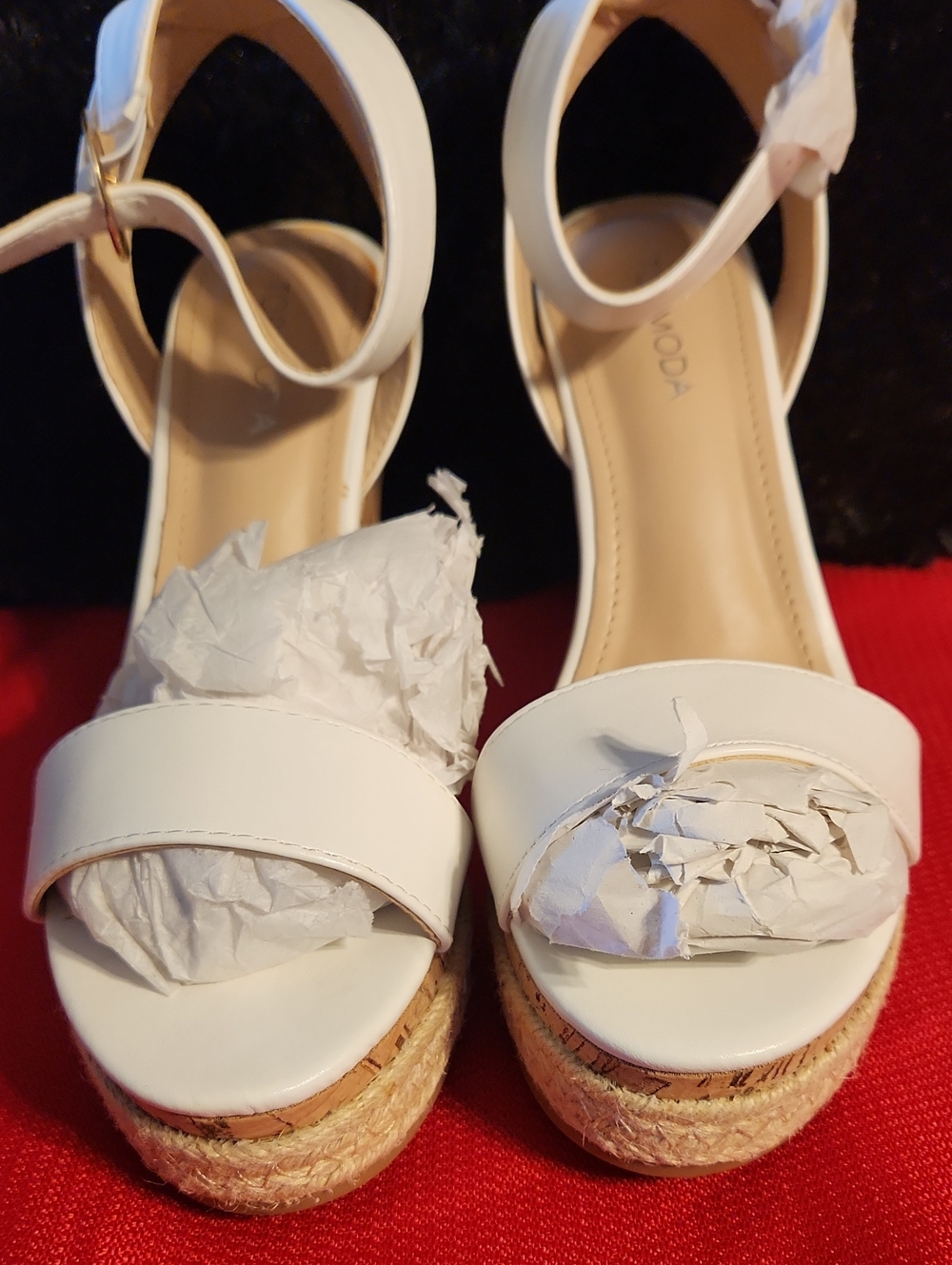 Moda White Espadrille Platform Sandals with Ankle Strap